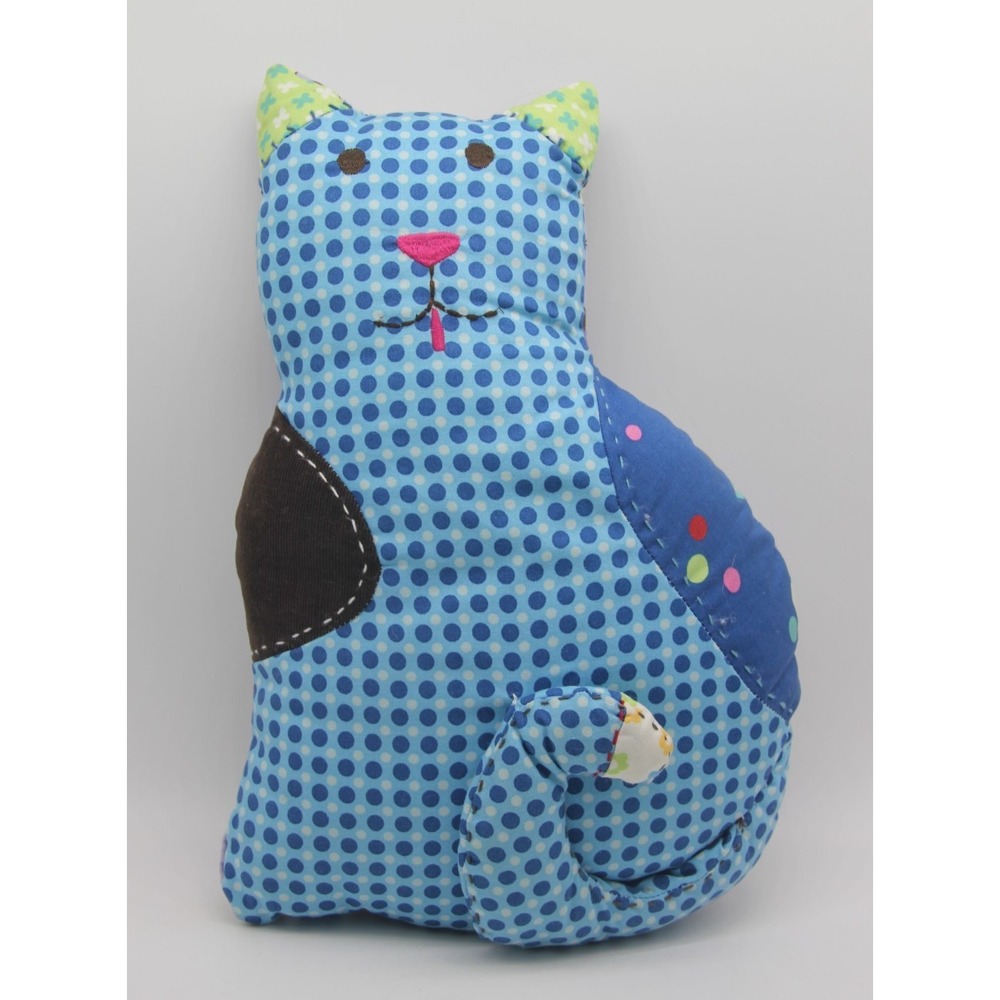 Pottery Barn Teen PBT Cat Patchwork Embroidered Blue 12" Throw Pillow Plush Y2K